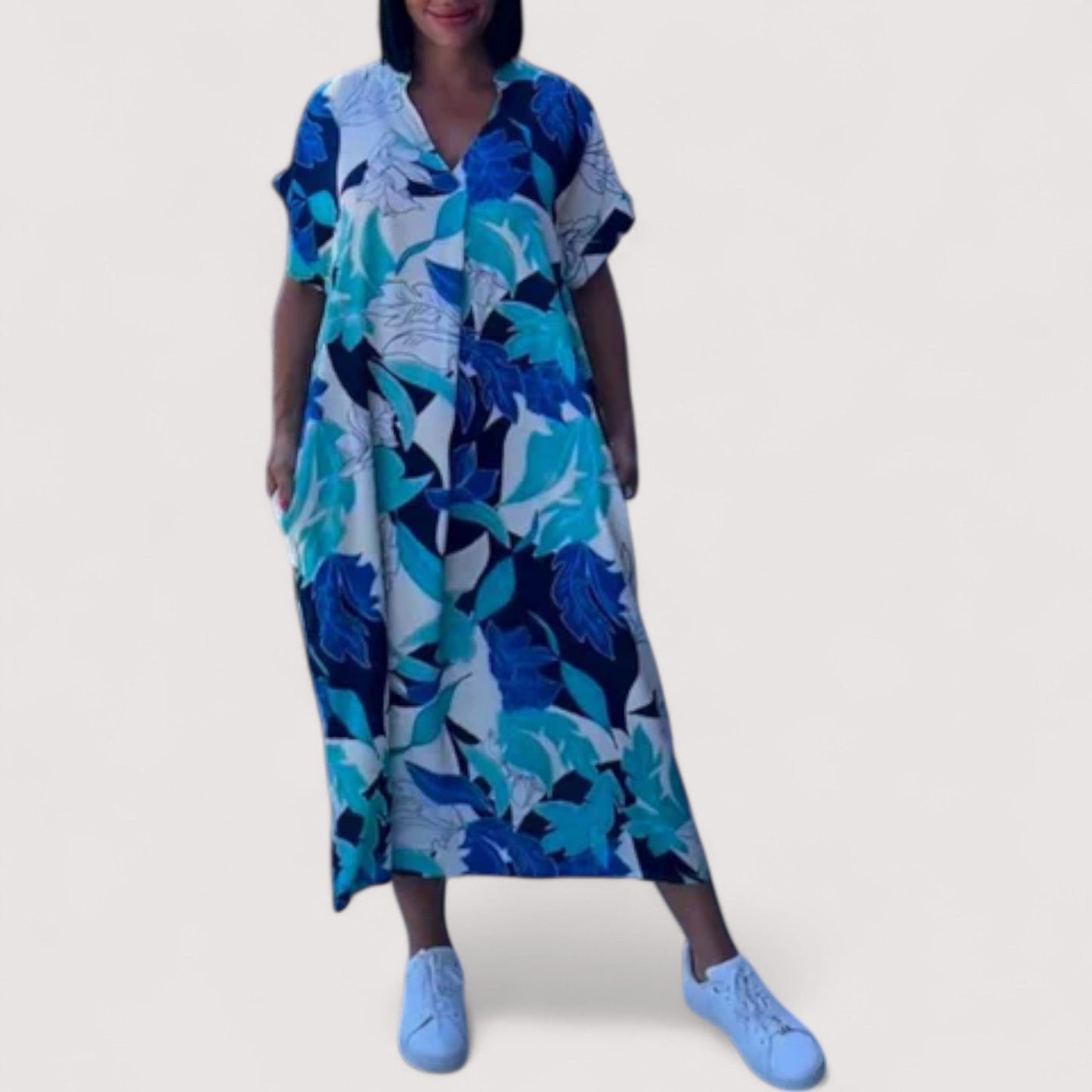 Damen Kleid fließend gemustert figurbetont leicht bequem elegant