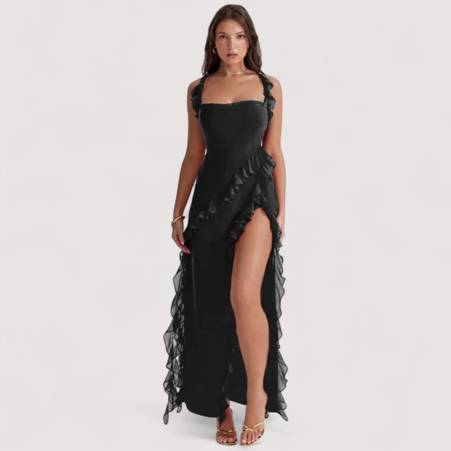 Damen Maxikleid Schlitz Cut-Outs figurbetont elegante Passform Abendkleid