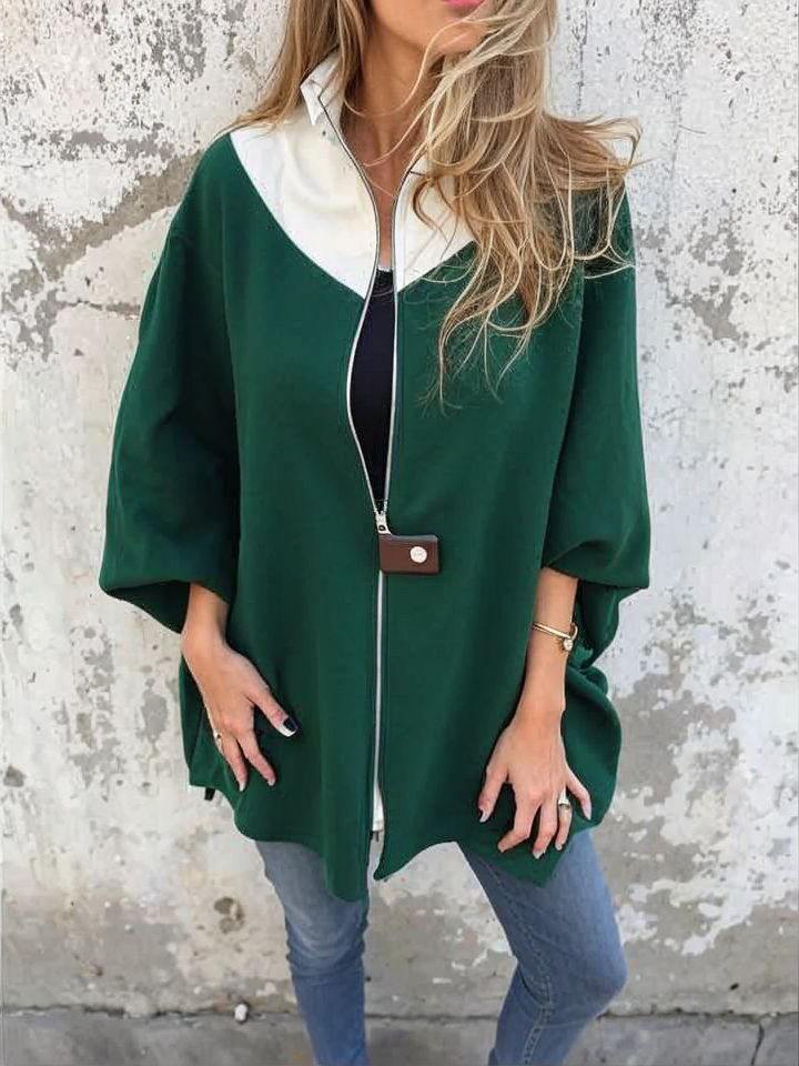Damen Mantel Langarm Reißverschluss Hoher Kragen Lockerer Schnitt Minimalistisch Freizeit Elegant