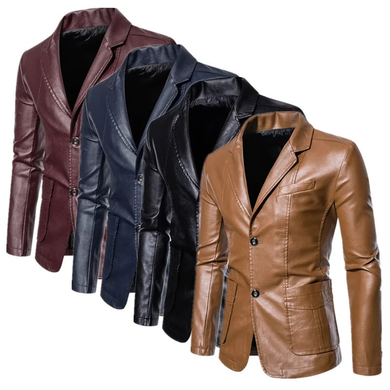Herren Lederjacke Schwarz Slim Fit Business Casual Reißverschluss Klassisch
