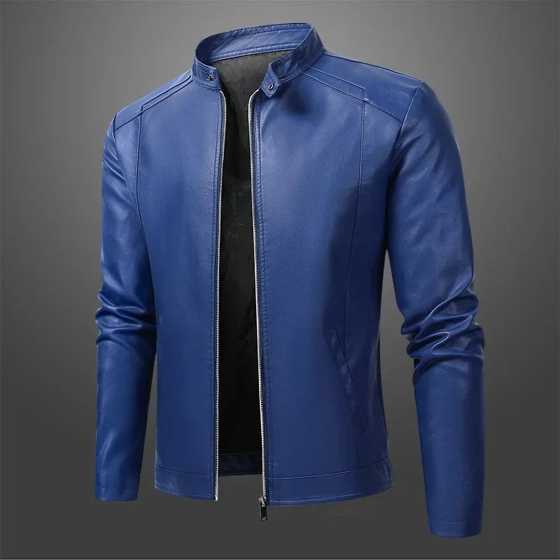 Herren Biker Lederjacke Schwarz Slim Fit Reißverschluss Klassisch Elegant