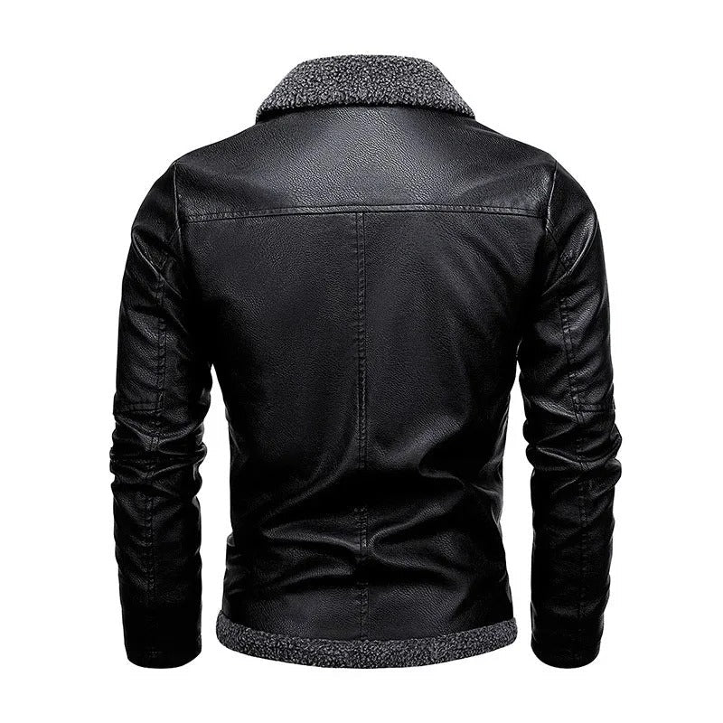 Herren Lederjacke Schwarz Slim Fit Gefüttert Reißverschluss Elegant