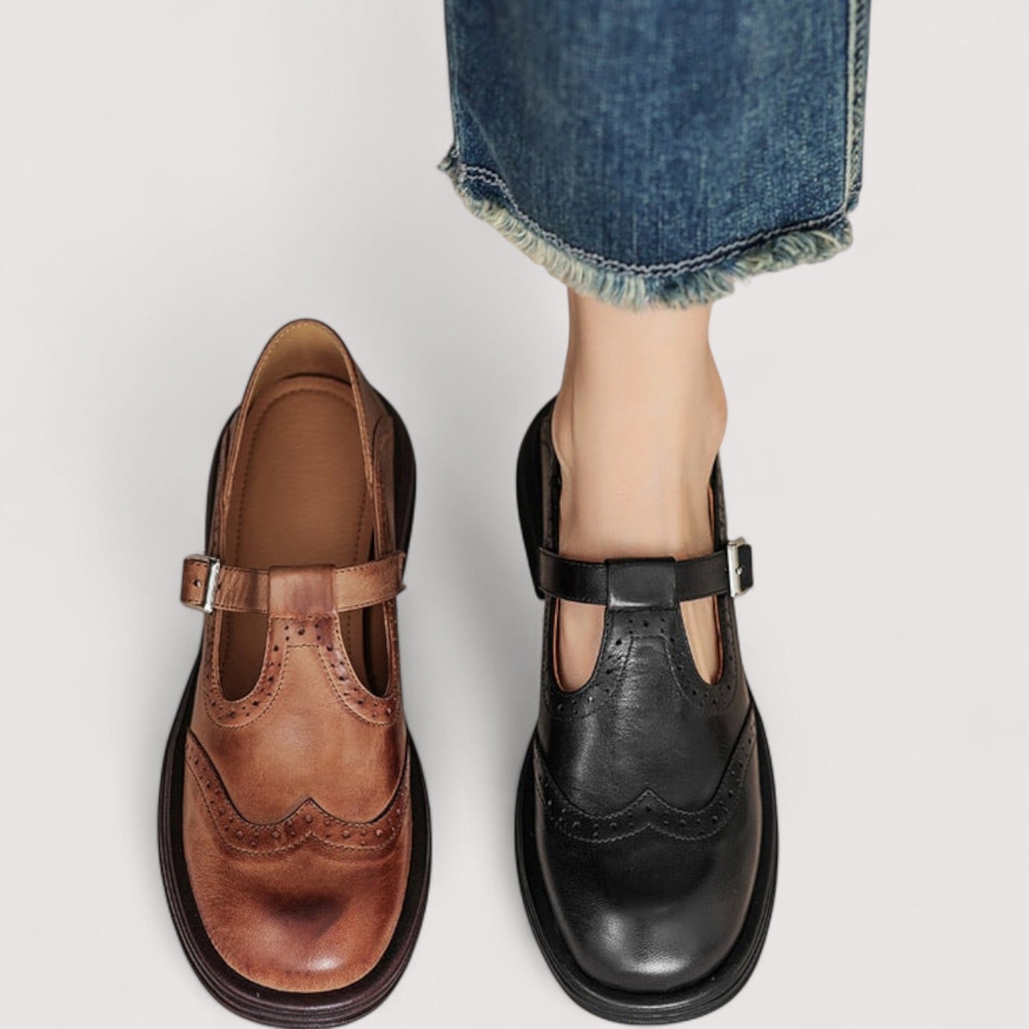 Damen Lederschuhe mit Riemenverschluss rutschfest bequem atmungsaktiv elegant