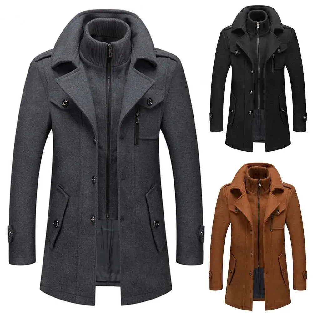 Herren Mantel Regular Fit Zweiteilig Warm Gefüttert Winddicht Elegant Alltag Business Winter