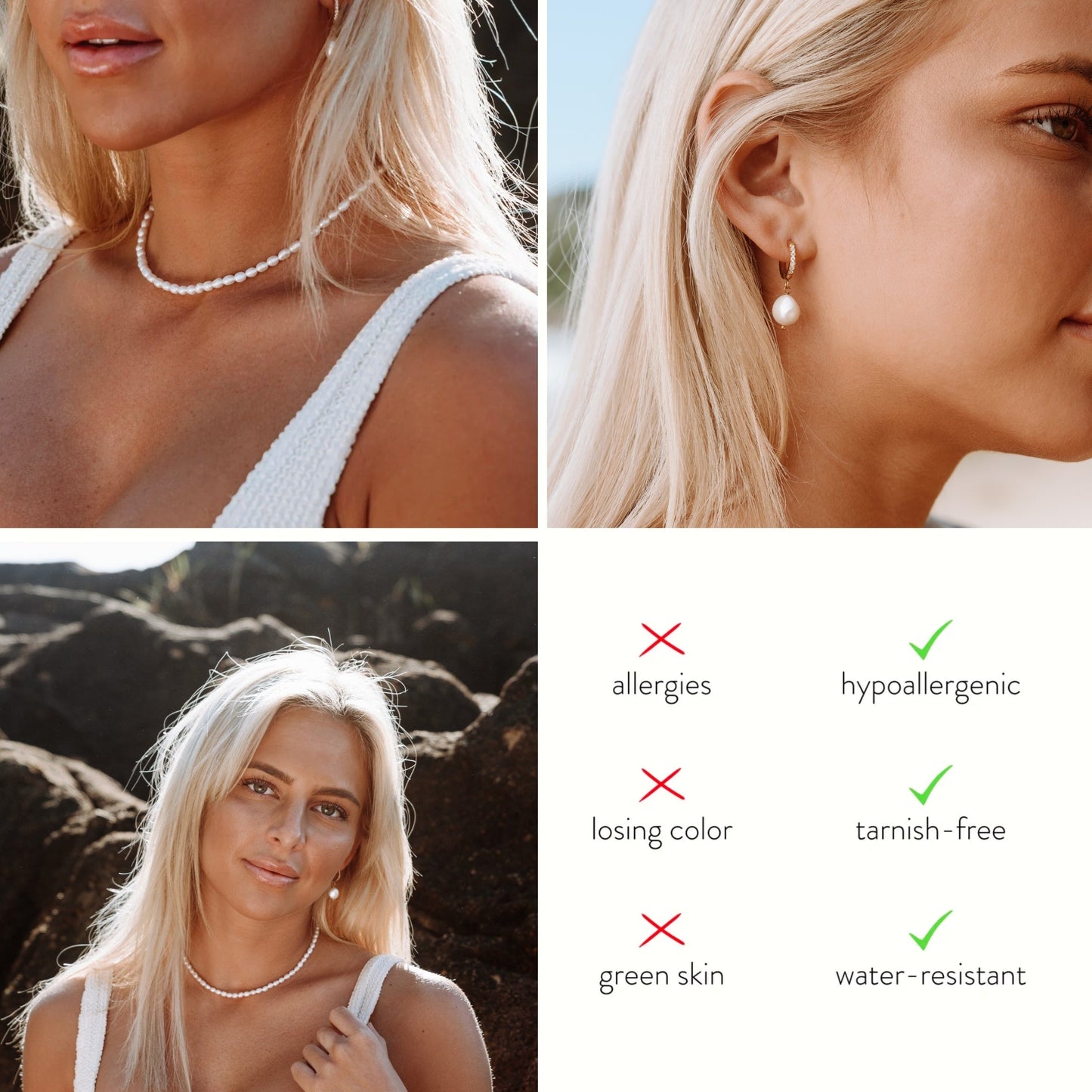 Damen Perlenschmuck Set Gold mit Süßwasserperlen Choker und Perlen Creolen 2-teilig wasserfest hypoallergen