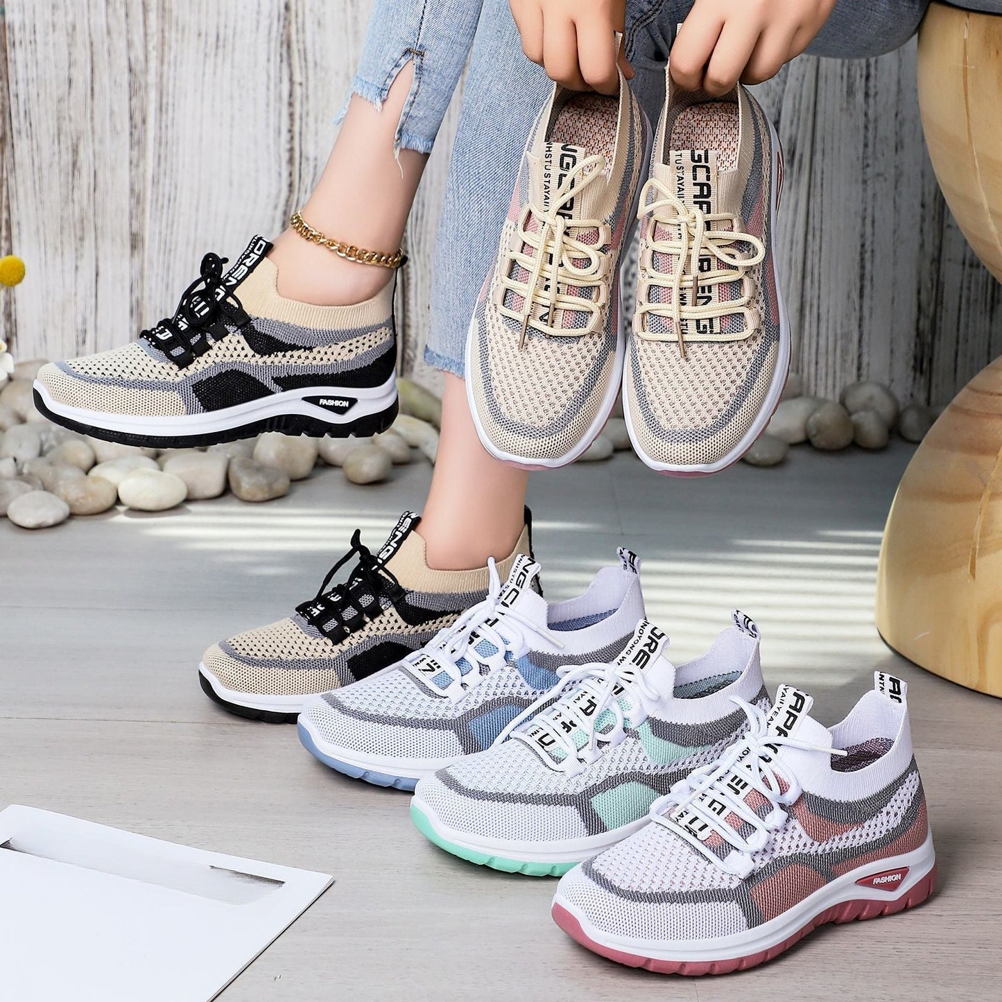 Damen Sneakers Schnürung rutschfest atmungsaktiv leicht bequem