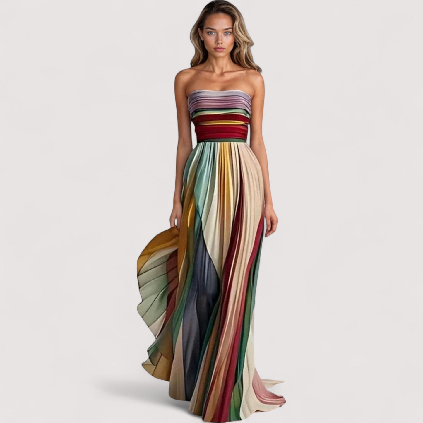 Damen trägerloses Maxikleid fließend ärmellos leicht elegant knöchellang