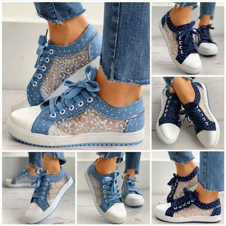 Damen Sneakers Schnürung rutschfest gepunktet solide atmungsaktiv bequem leicht