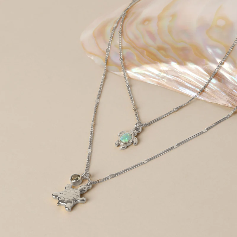 Damen Schildkröten Halskette Gold Opal Anhänger verstellbar wasserfest hypoallergen Edelstahl