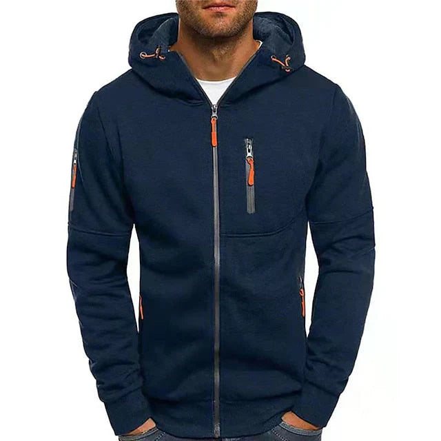 Herren Strickjacke Kapuze Reißverschluss Regular Fit Taschen Winddicht Wasserabweisend Freizeit