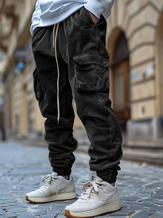 Herren Cargohose atmungsaktiv Kordelzug elastischer Bund lockere Passform mehrere Taschen