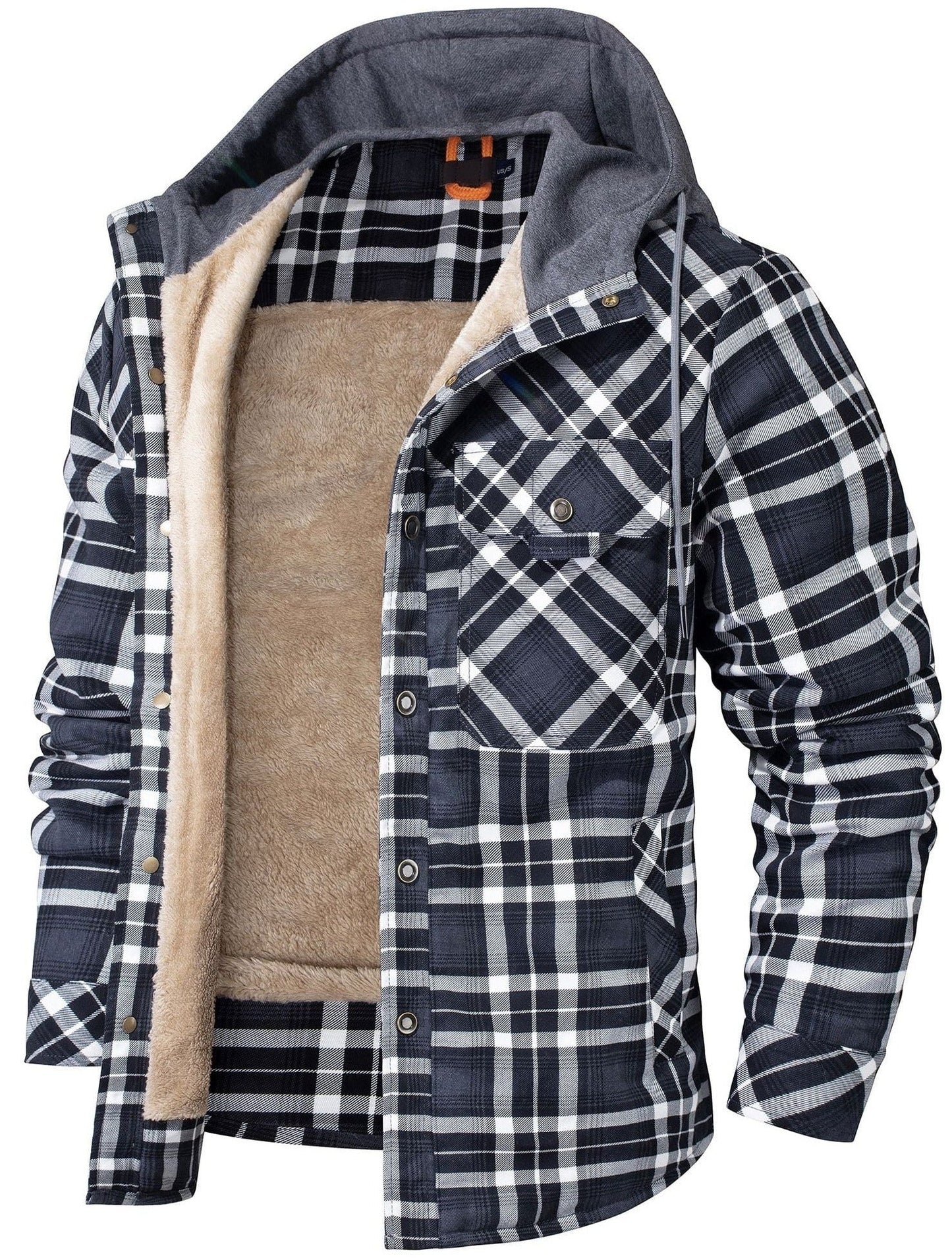Herren Kapuzenjacke Regular Fit Karomuster Kunstfell Futter Winter Warm Casual Outdoor Alltag