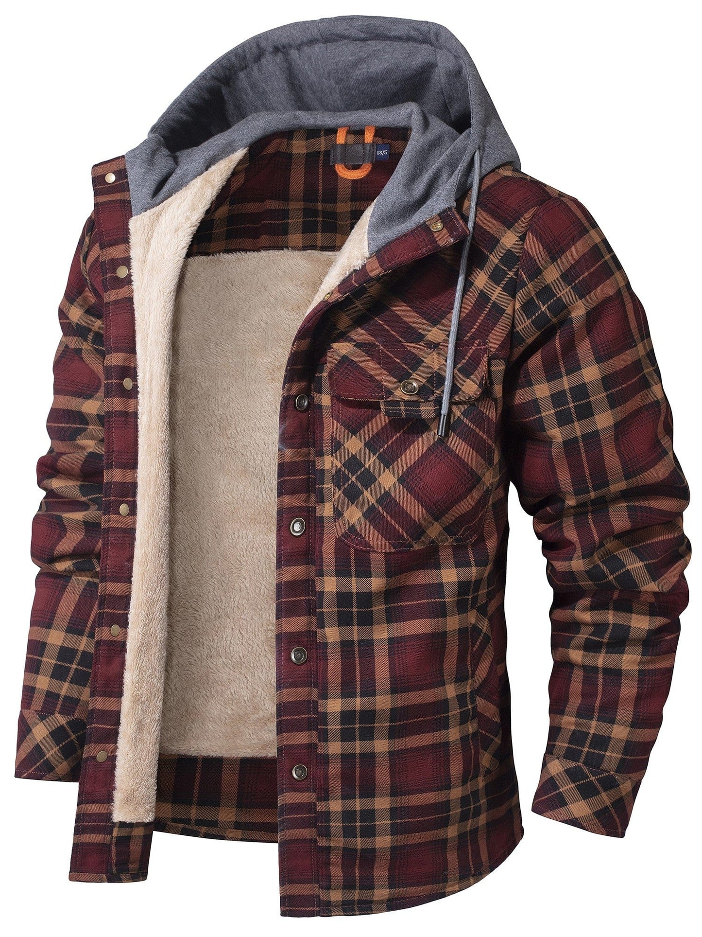 Herren Kapuzenjacke Regular Fit Karomuster Kunstfell Futter Winter Warm Casual Outdoor Alltag