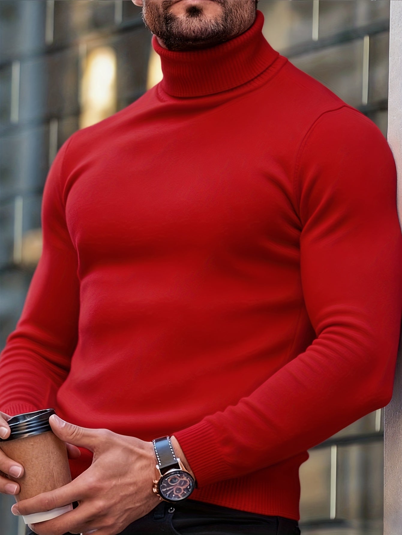Herren Rollkragenpullover einfarbig normale Passform, leicht dehnbarer Strick