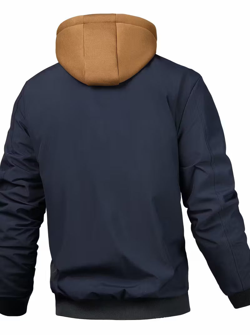 Herren Kapuzenjacke Regular Fit Luftwaffe Stil Reißverschluss Warm Übergang Outdoor Alltag Funktional