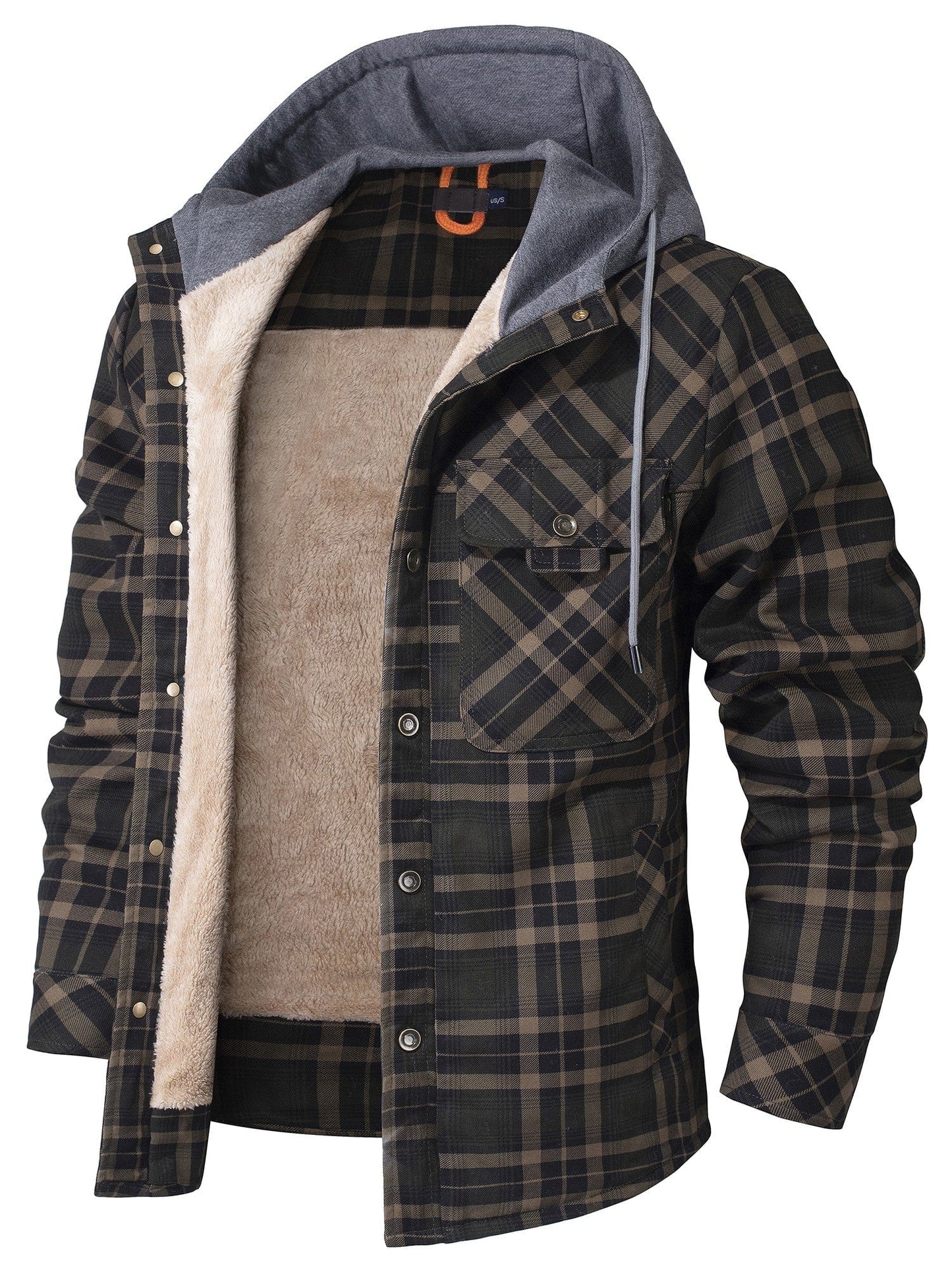 Herren Kapuzenjacke Regular Fit Karomuster Kunstfell Futter Winter Warm Casual Outdoor Alltag