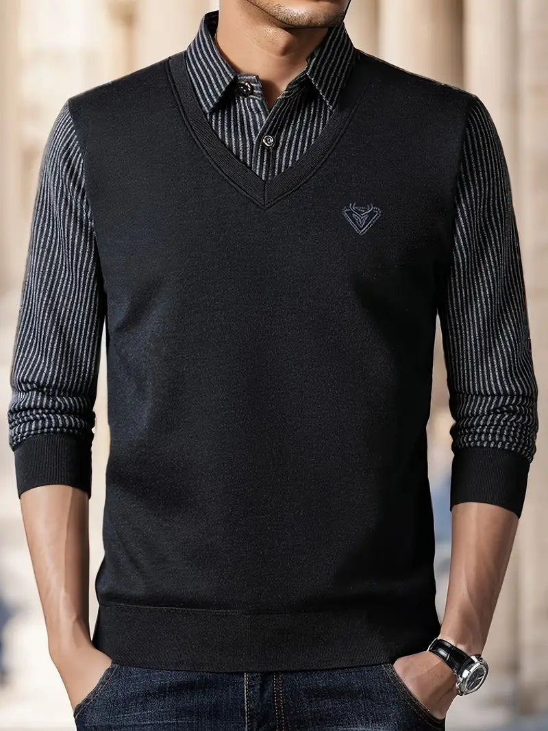 Herren Strickpullover mit V-Ausschnitt Slim Fit weiche atmungsaktive Langarm