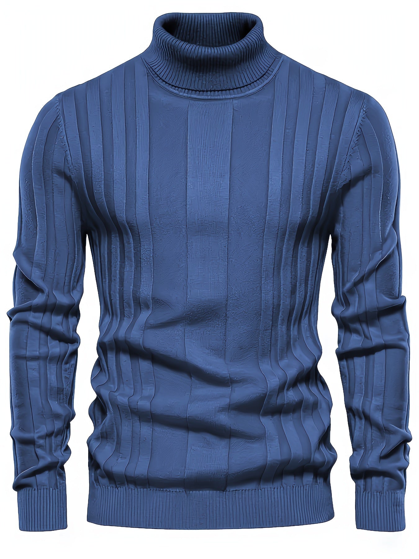 Herren Rollkragenpullover gerippt Slim Fit elastisch Langarm bequem warm