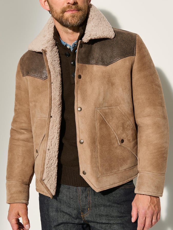 Herren Lederjacke Wildlederoptik Lammfellfutter langarm einfarbig Freizeit Vintage Regular Fit
