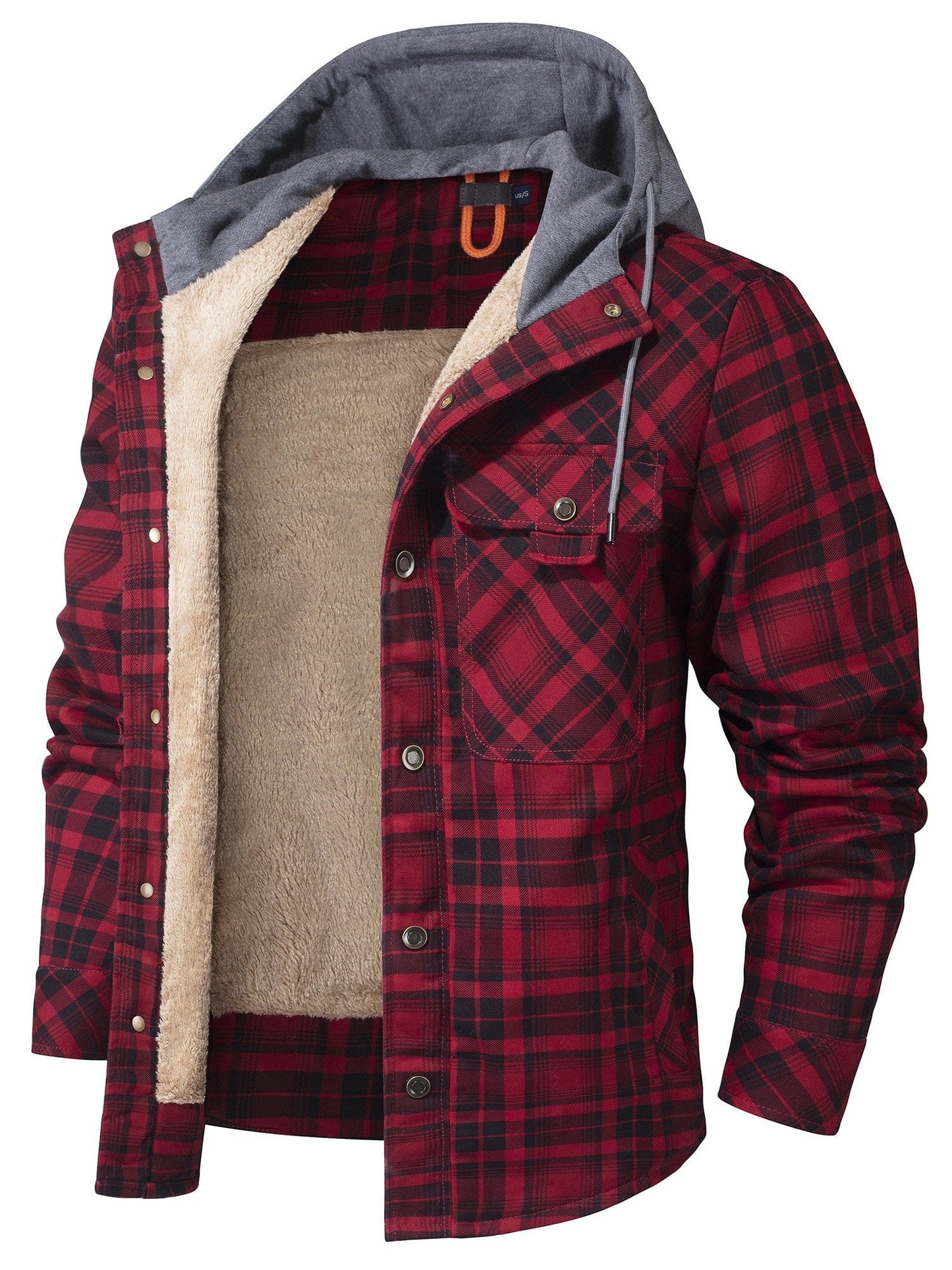 Herren Kapuzenjacke Regular Fit Karomuster Kunstfell Futter Winter Warm Casual Outdoor Alltag