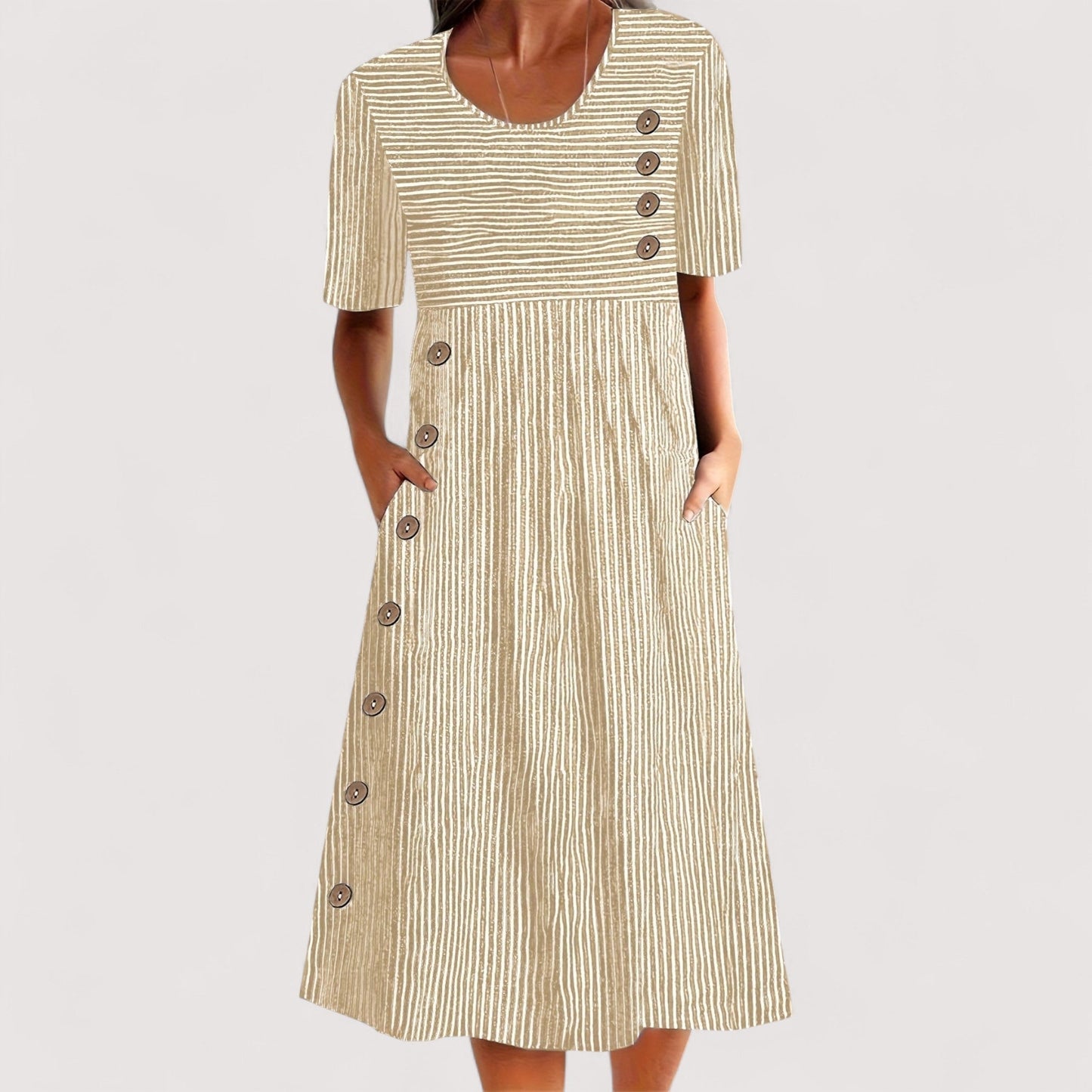 Damen Kleid gestreift locker Passform Rundhals sommerlich atmungsaktiv bequem