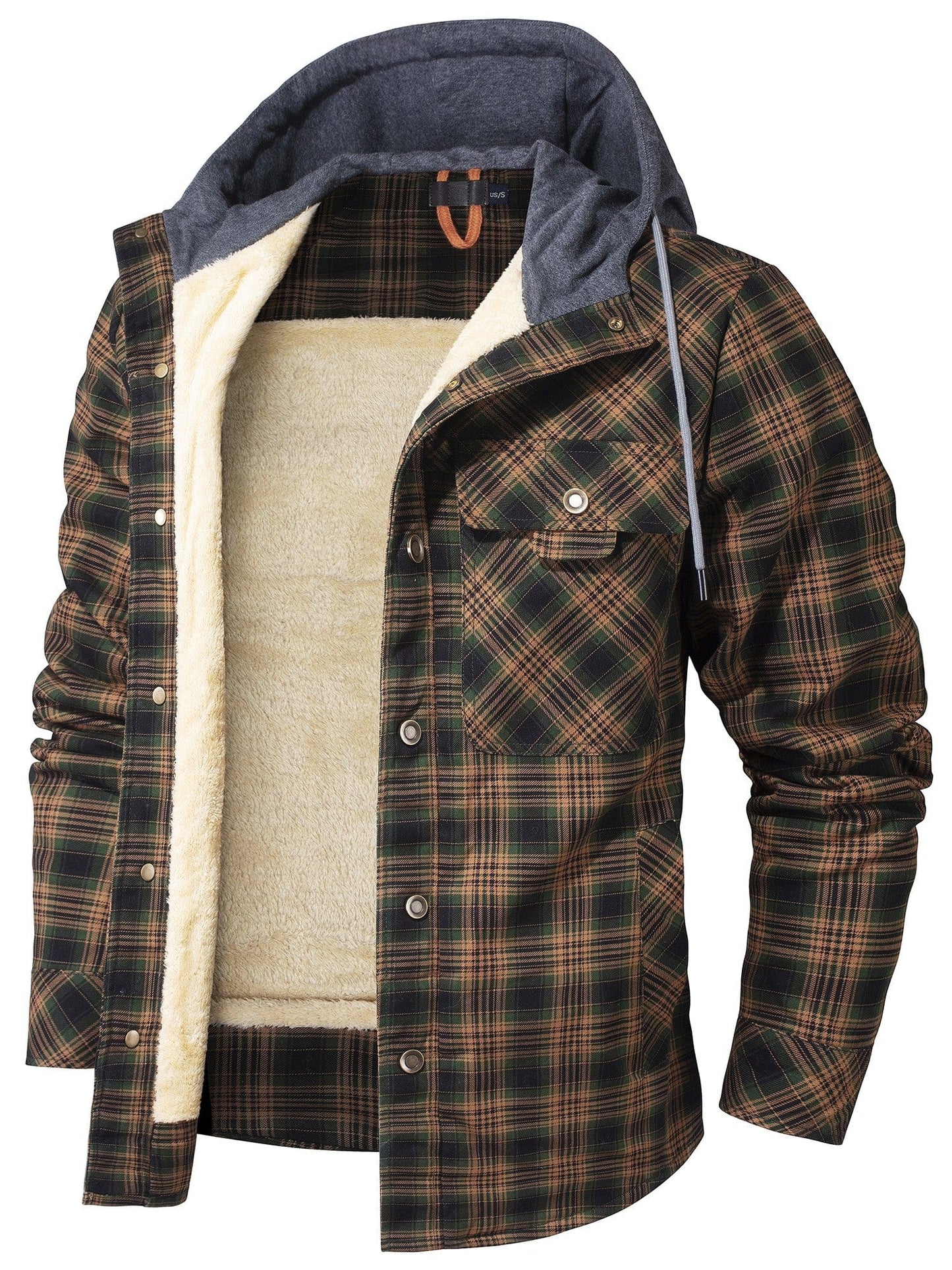 Herren Kapuzenjacke Regular Fit Karomuster Kunstfell Futter Winter Warm Casual Outdoor Alltag