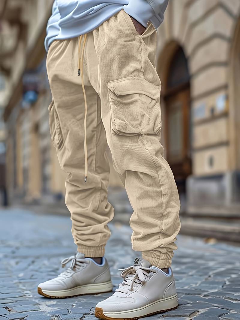 Herren Cargohose atmungsaktiv Kordelzug elastischer Bund lockere Passform mehrere Taschen