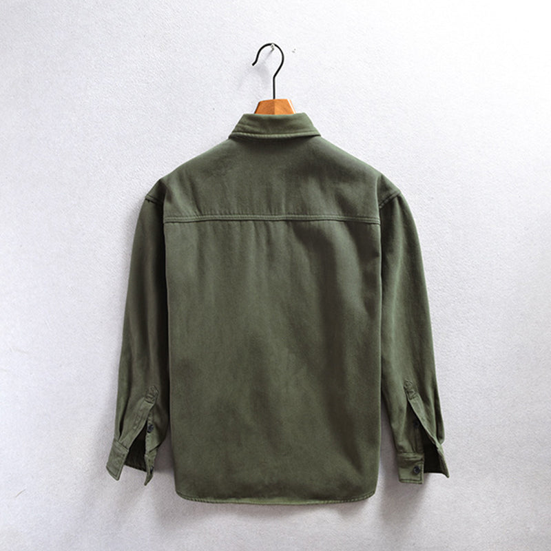 Herren Überhemd gefütterter Twill Langarm Taschen locker bequem