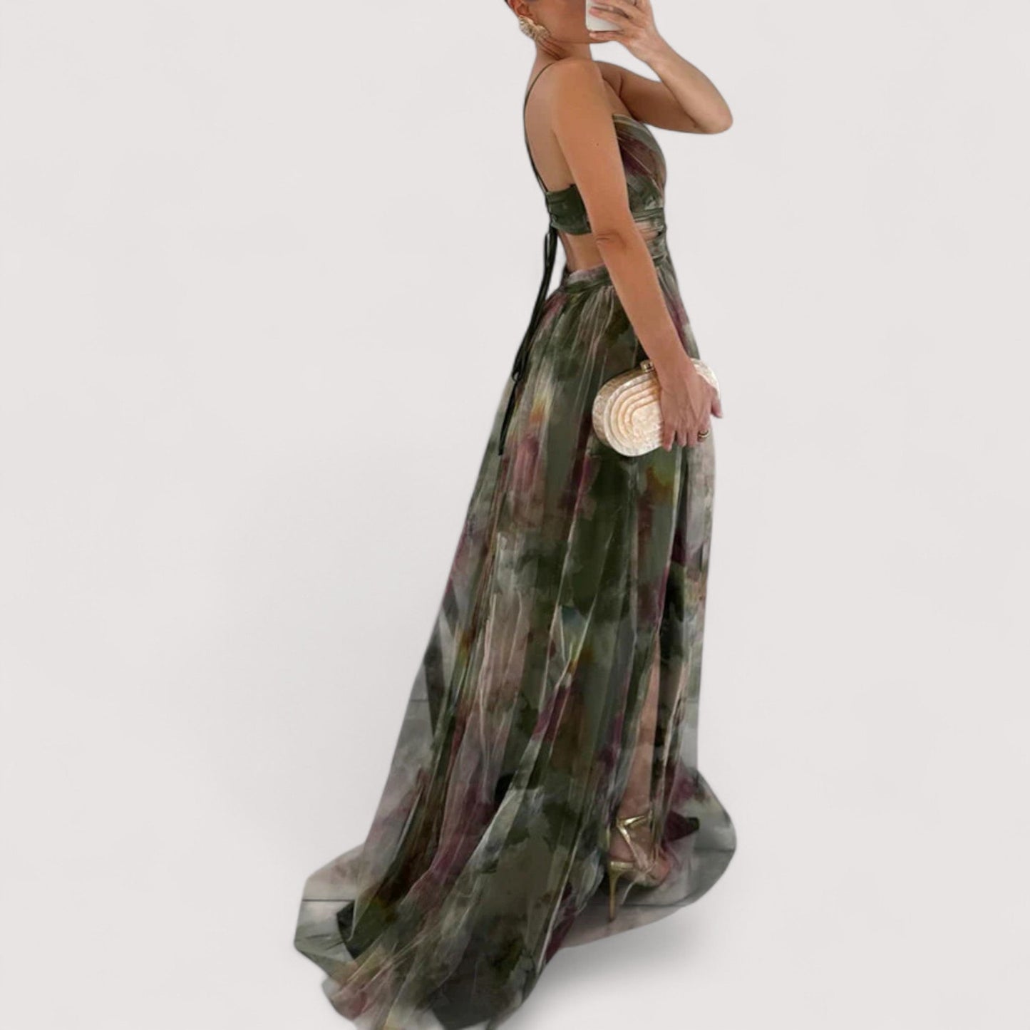 Damen Abendkleid verdrehtes Oberteil fließend figurbetont elegante Passform