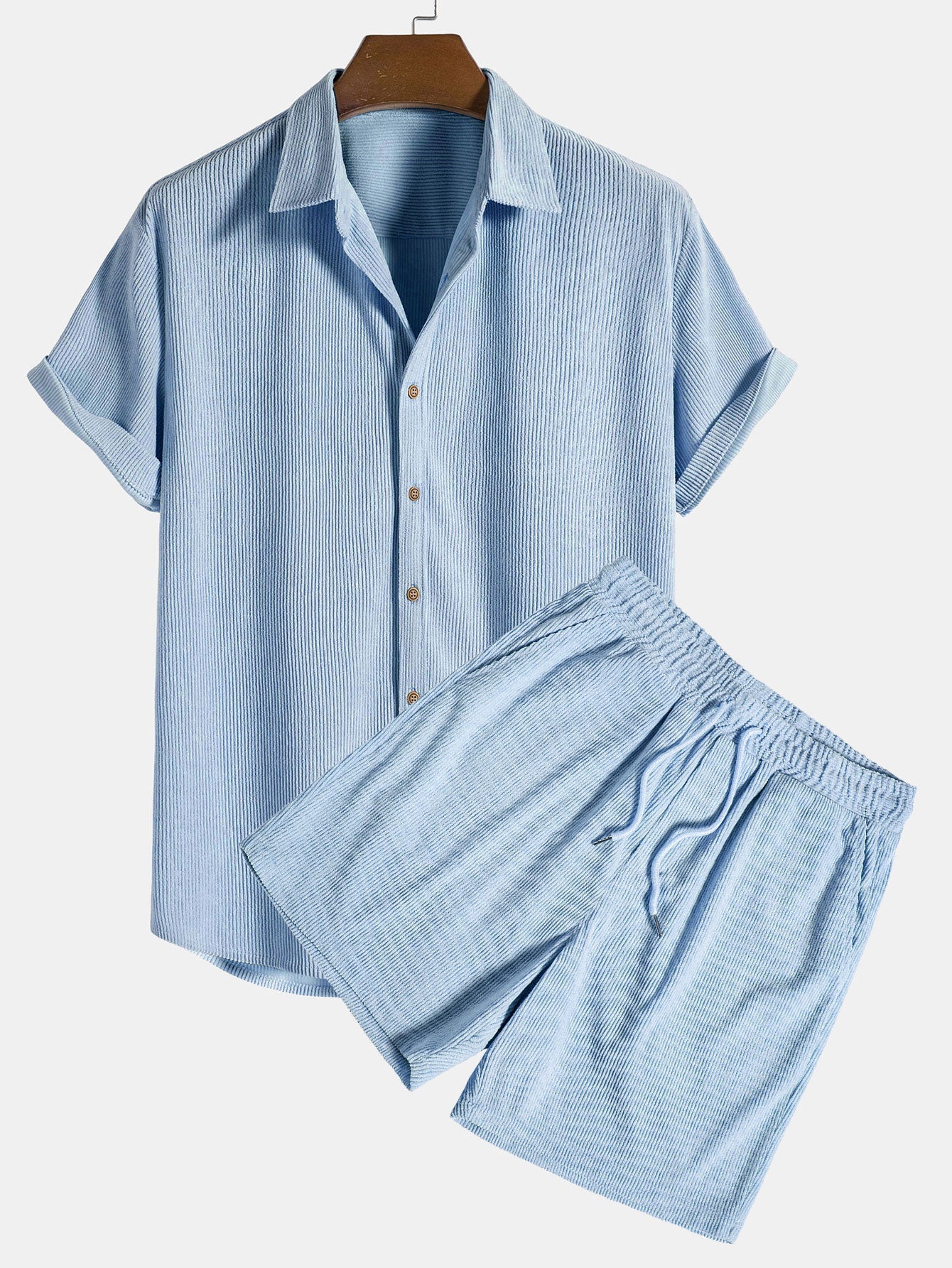 Herren Freizeit Set Hemd und Hose Sommer Zweiteiler Polyester atmungsaktiv