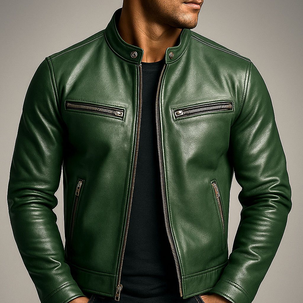 Herren Lederjacke Vintage Look leichter atmungsaktiver Reißverschluss mehrere Taschen