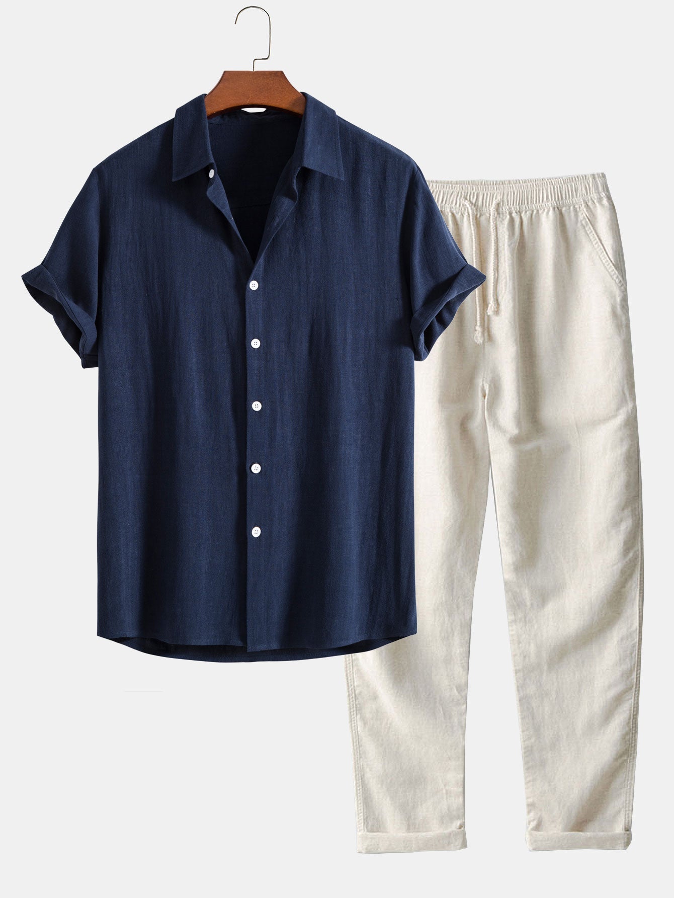 Herren Hemd und Hose Set Sommer Zweiteiler Freizeitanzug atmungsaktiv