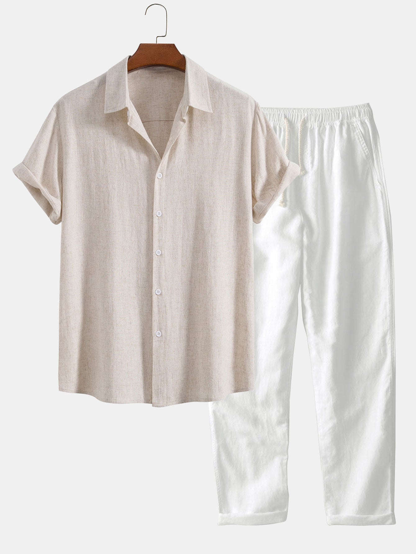 Herren Hemd und Hose Set Sommer Zweiteiler Freizeitanzug atmungsaktiv