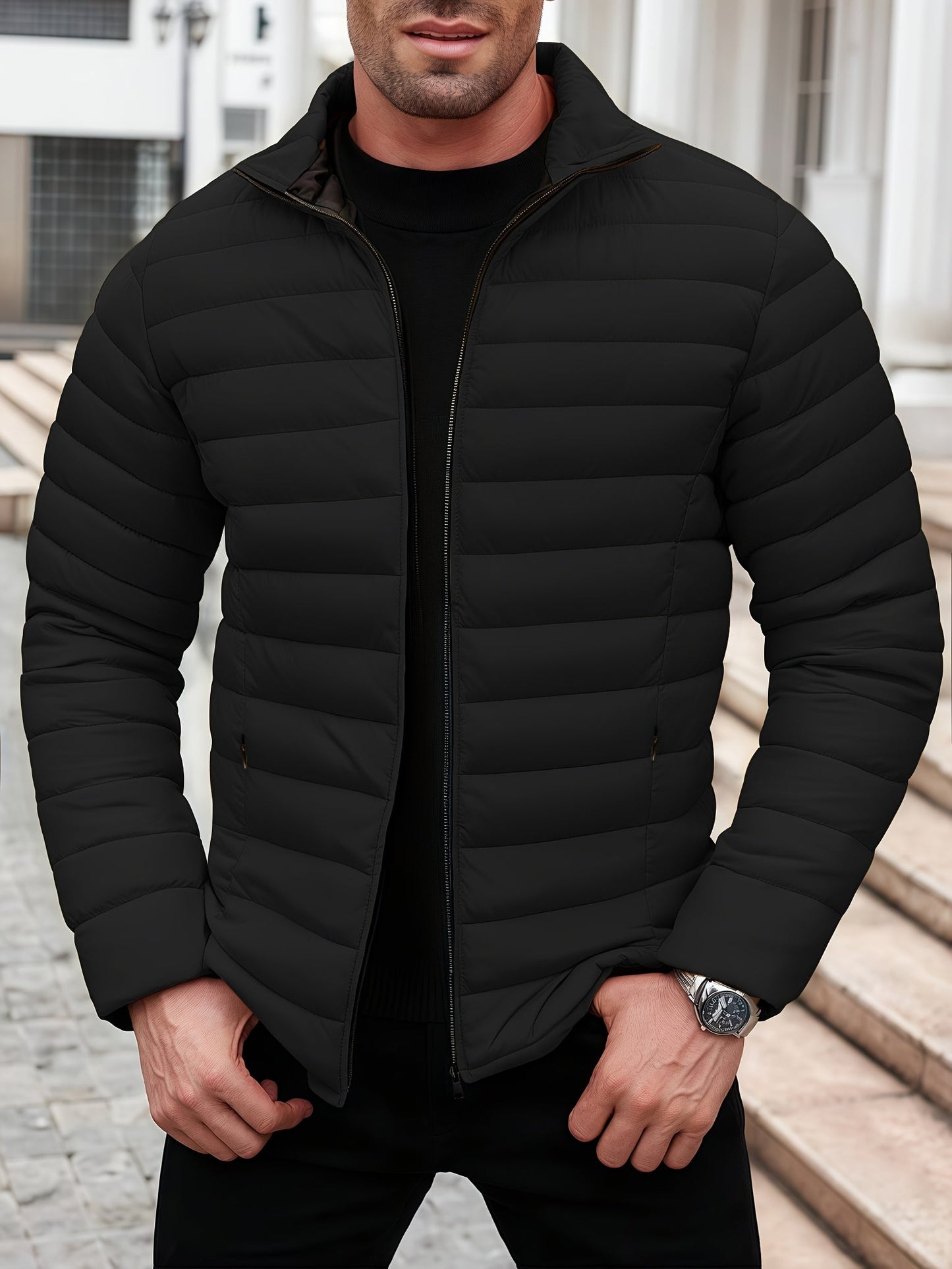 Herren Jacke Regular Fit Leicht Steppung Reißverschluss Warm Isoliert Alltag Outdoor Übergang