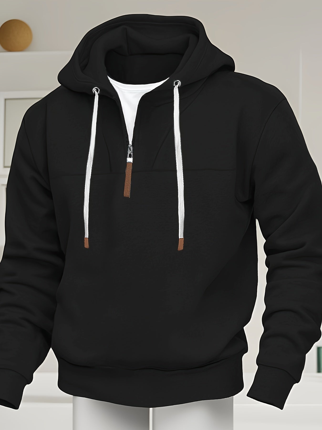 Herren Kapuzenpullover Regular Fit Halber Reißverschluss Atmungsaktiv Freizeit Hoodie Modern