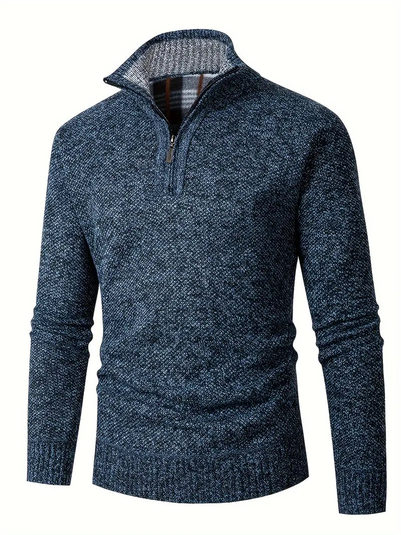 Herren Strickpullover Viertelreißverschluss Stehkragen und bequeme atmungsaktive Langarm