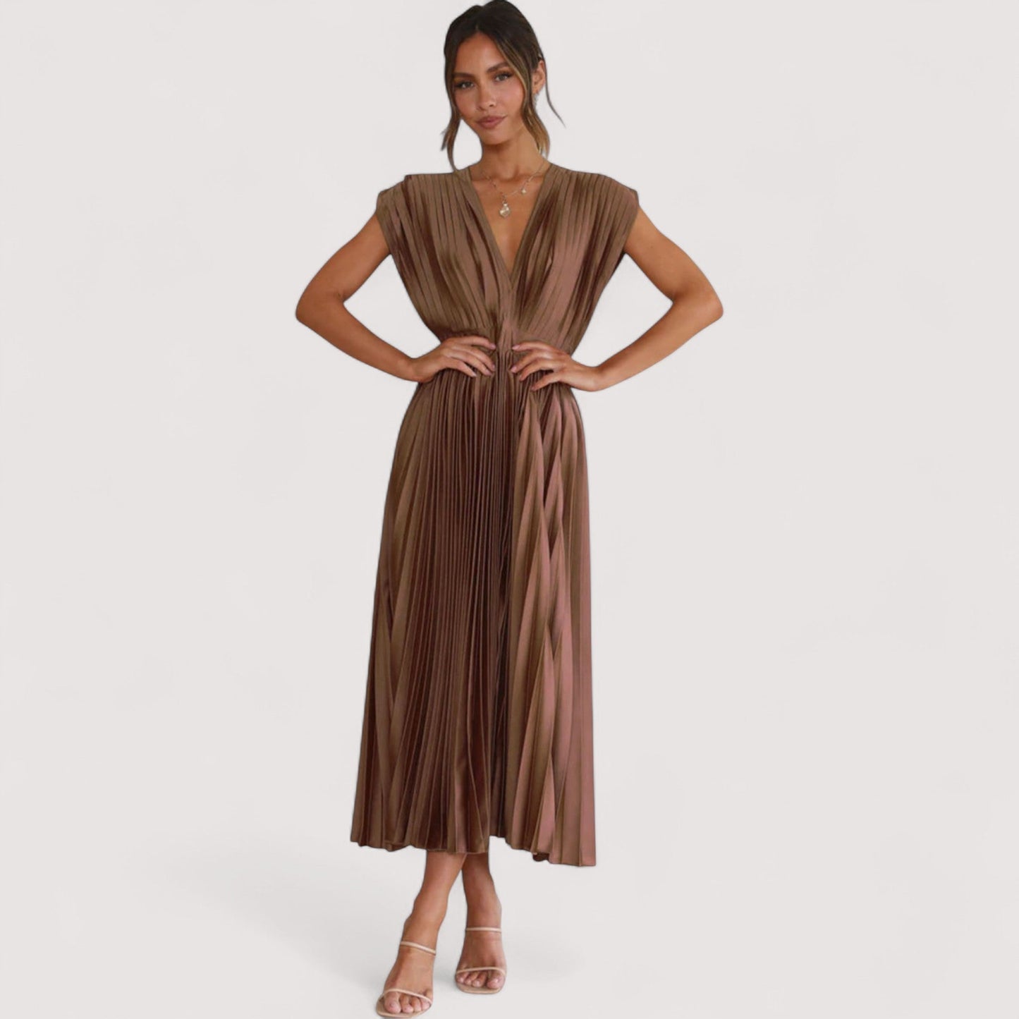 Damen Plisseekleid verstellbare Taille Kordelzug locker Passform elegant fließend
