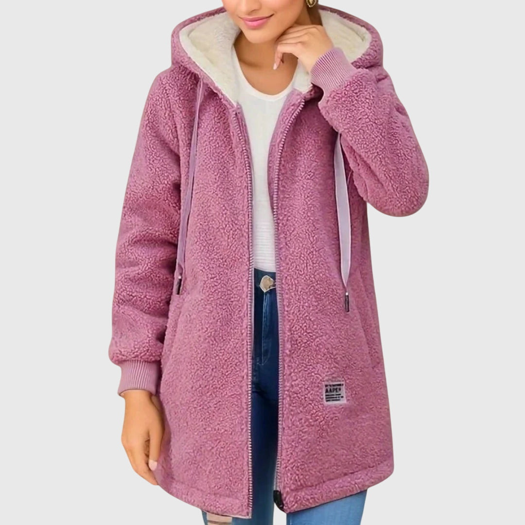 Damen Fleecejacke Regular Fit Kapuze Warm Atmungsaktiv Reißverschluss Freizeit Winterjacke
