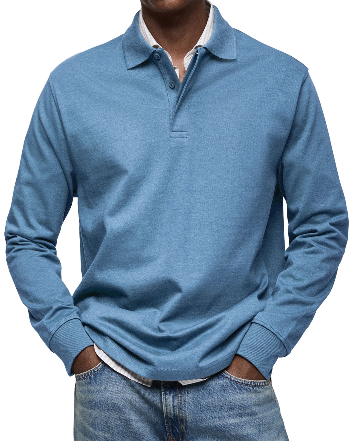 Herren Polo Knopfleiste Langarm klassisch bequem vielseitig elegant