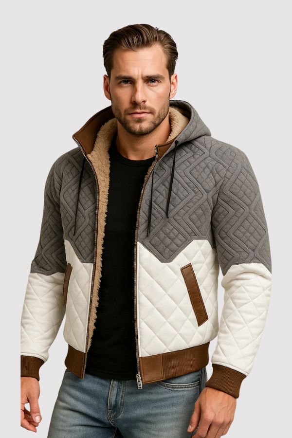 Herren Winterjacke Regular Fit Steppdesign Kunstfellfutter Kapuze Warm Winddicht Freizeit Elegant