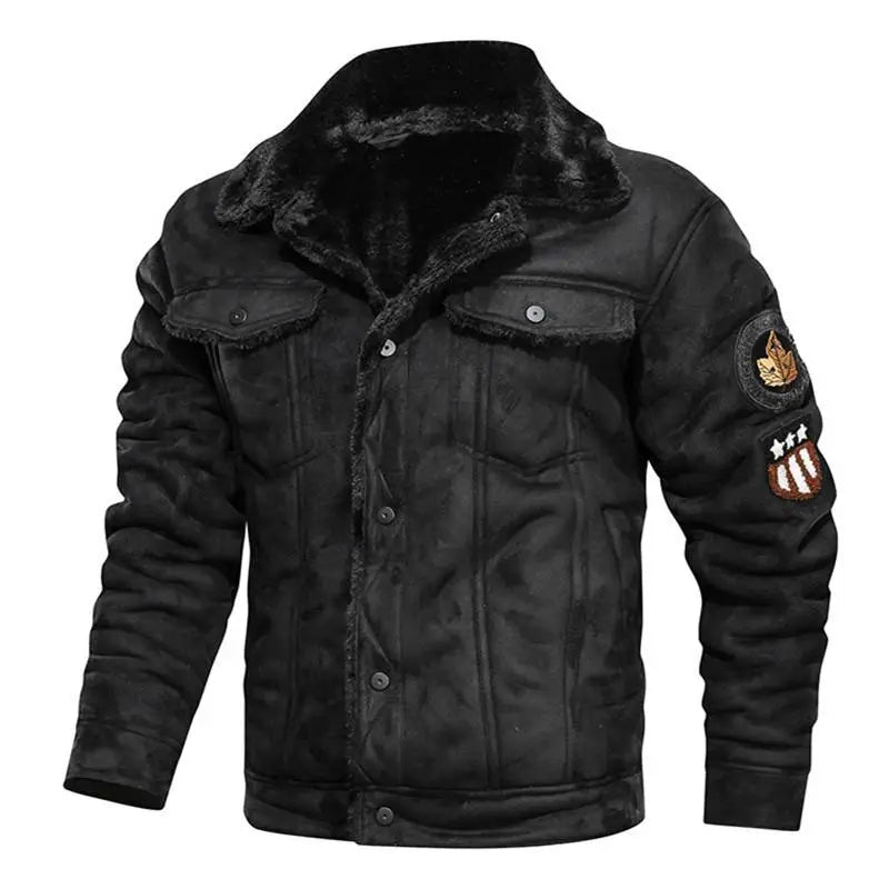 Herren Winterjacke Kunstfell warm gefüttert langarm einfarbig Freizeitjacke
