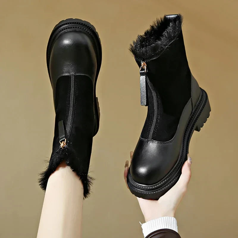 Damen flache Stiefeletten Profilsohle rutschfeste warme bequeme Winterstiefel