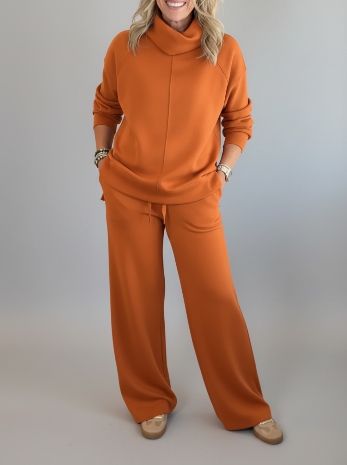 Damen zweiteiliges Set lose bequeme minimalistische atmungsaktive elegante Passform