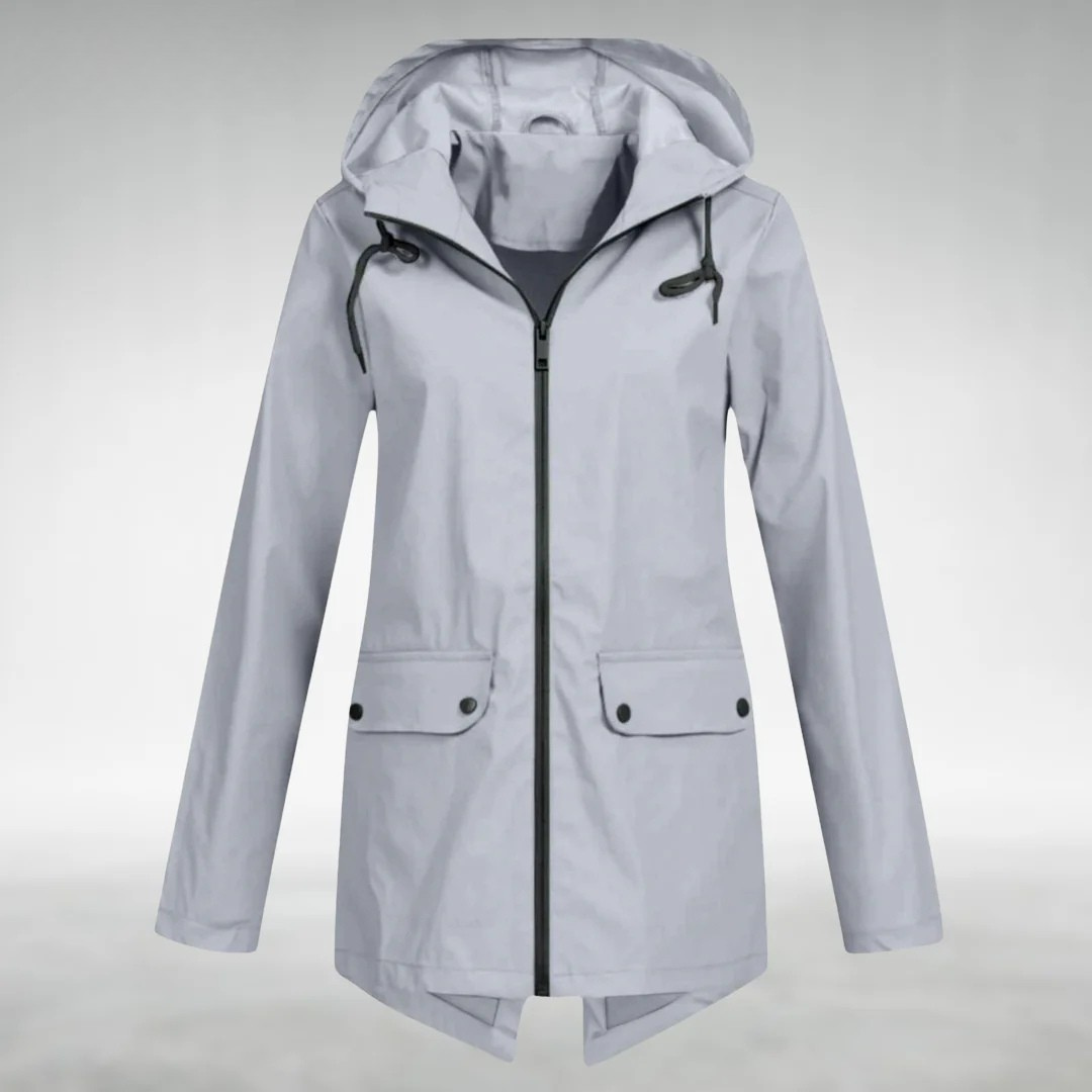 Damen Regenjacke Regular Fit Wasserdicht Kapuze Reißverschluss Taschen Winddicht Alltag Outdoor