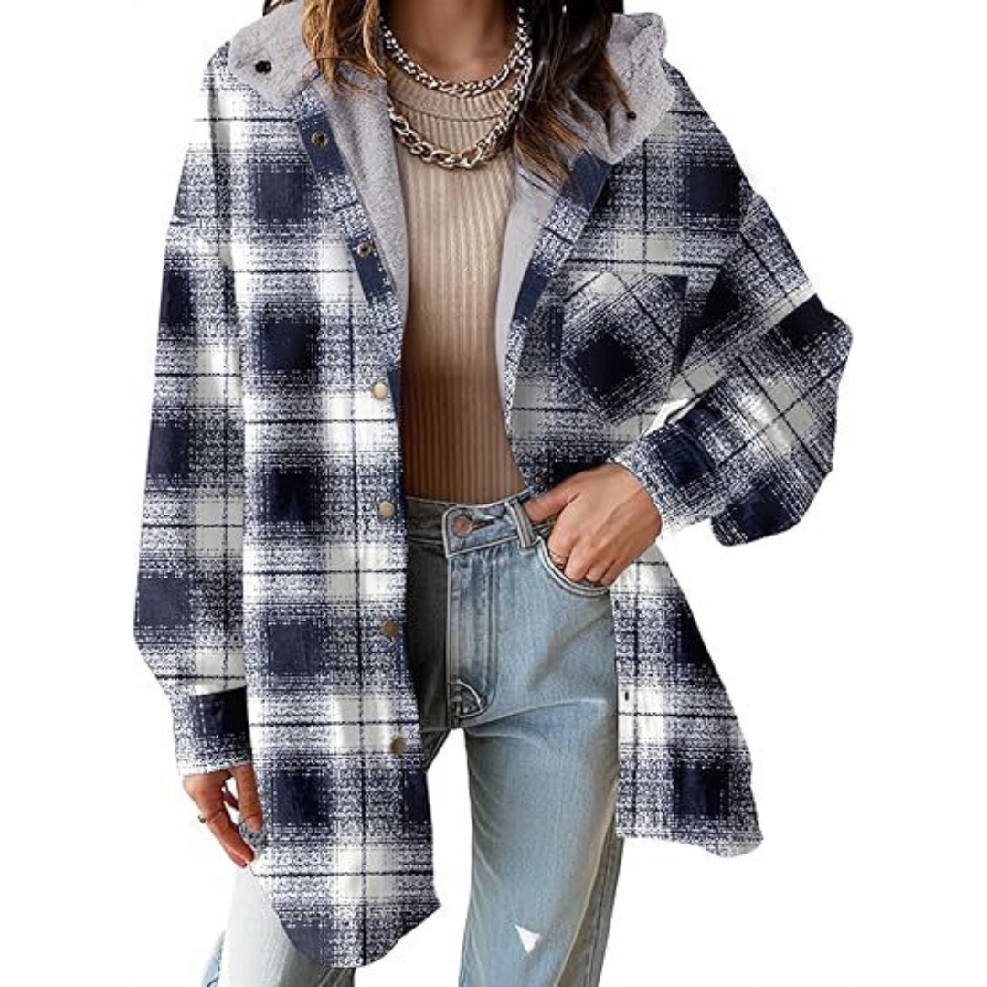 Damen Kapuzenjacke Kariert Lockerer Schnitt Warm Casual Übergang Mit Kapuze