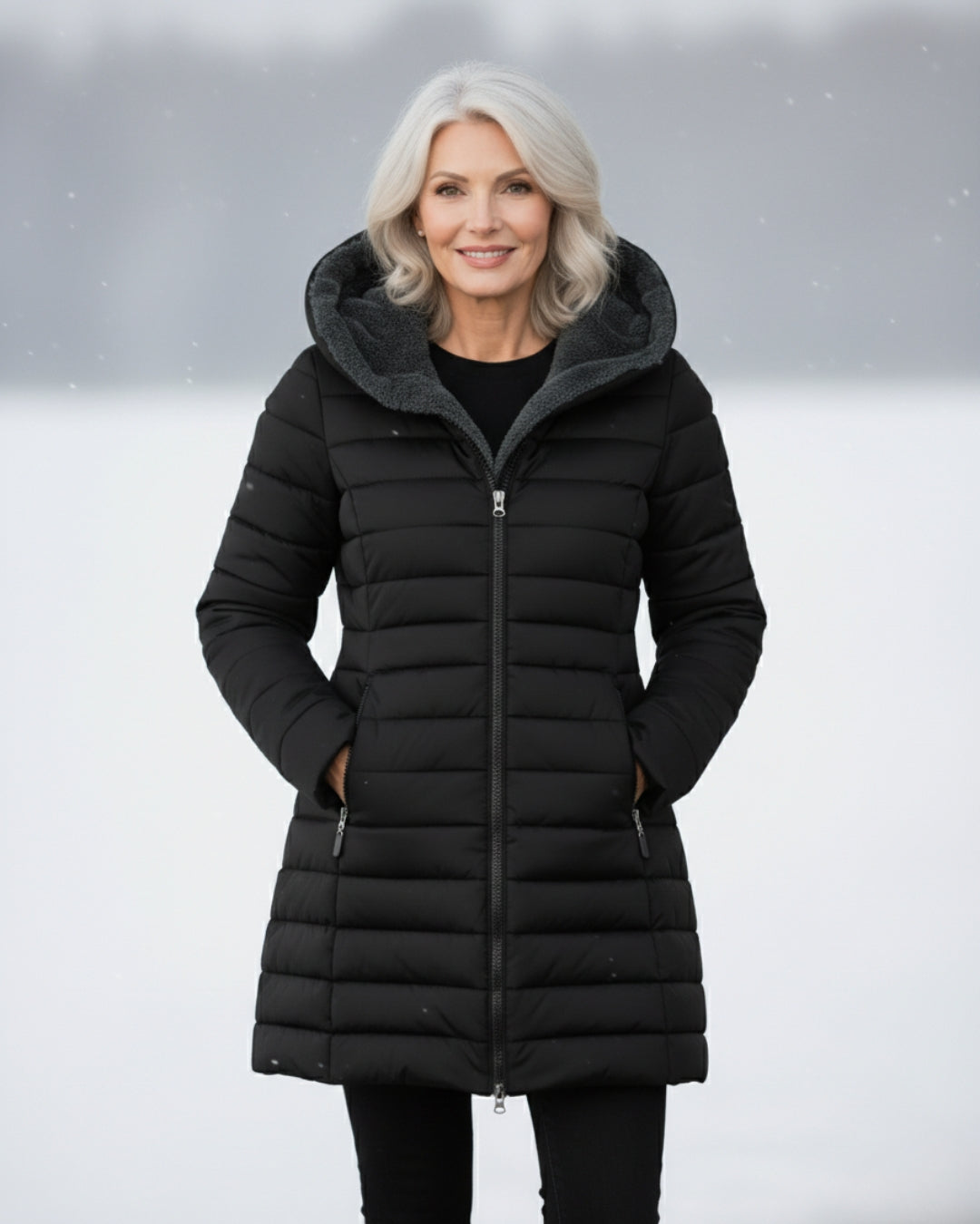 Damen Wintermantel Lang A Linie Gesteppt Kapuze Wasserabweisend Elegant