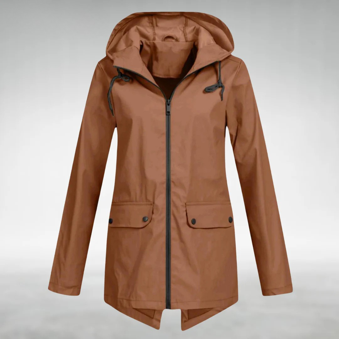 Damen Regenjacke Regular Fit Wasserdicht Kapuze Reißverschluss Taschen Winddicht Alltag Outdoor