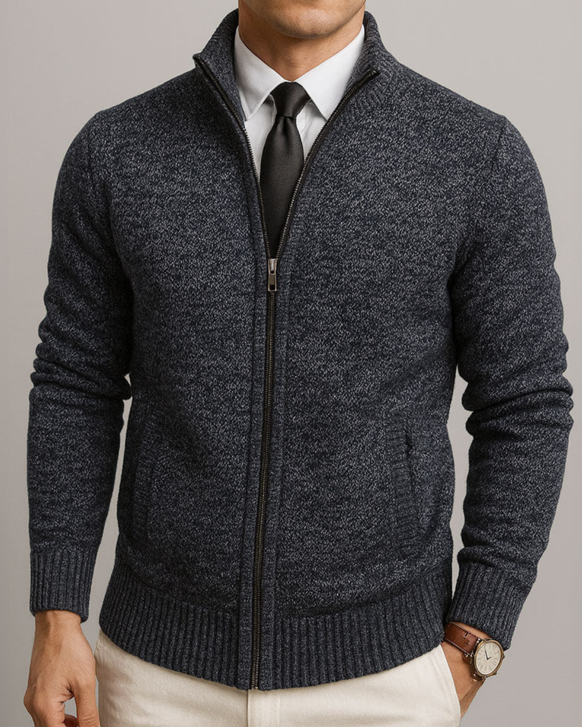 Herren Strickjacke aus Merinowolle, Baumwolle, tailliert, weich, elegant, zeitlos