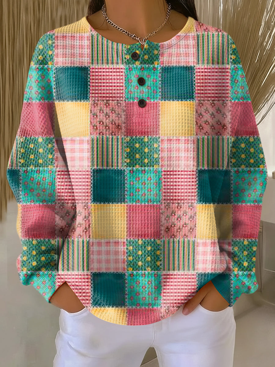 Damen Pullover Waffelstrick Langarm warme lockere bequeme weiche Passform