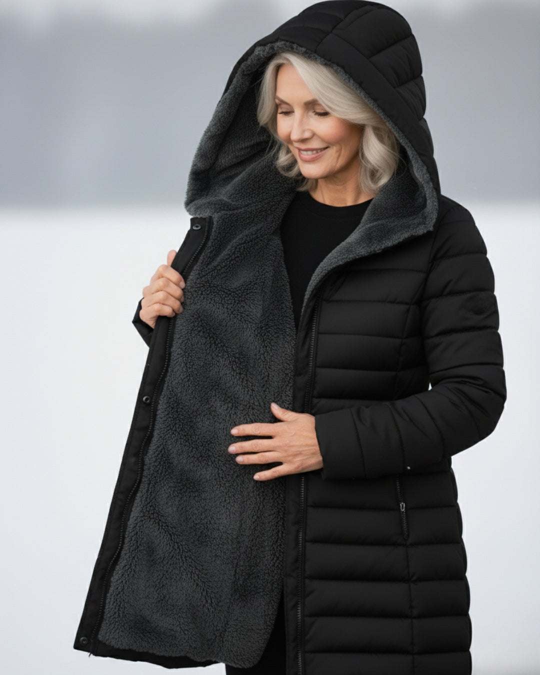 Damen Wintermantel Lang A Linie Gesteppt Kapuze Wasserabweisend Elegant